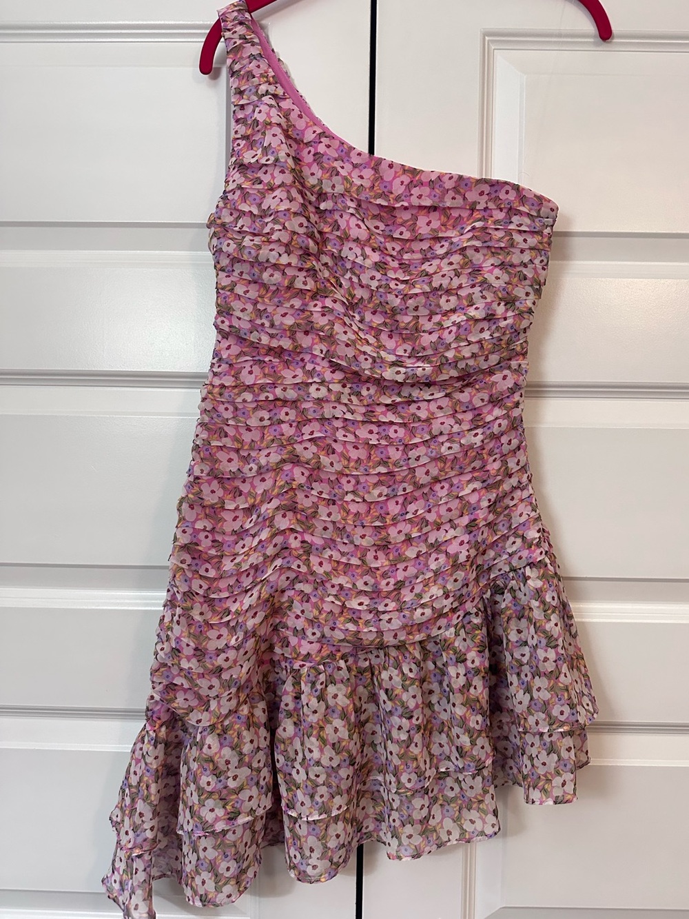 Astr One-Shoulder Pink Floral Mini Dress